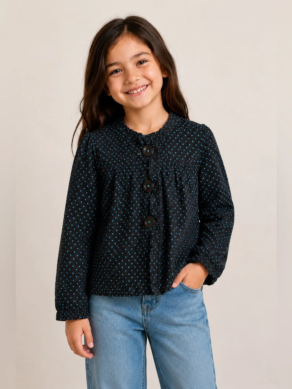 Gap Kids Polka Dot Corduroy Jacket Girls Size S 6-7 Brown Blue
